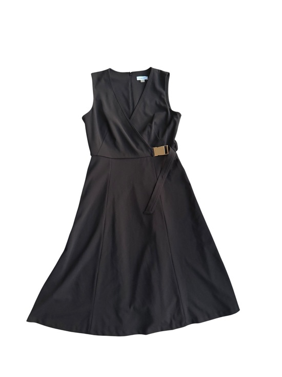 Calvin Klein Dresses & Skirts - Calvin Klein Black Sleeveless Wrap Midi Dress with Gold Buckle
